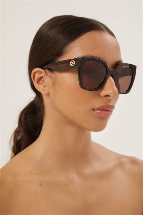 gucci plastic metal square web-temple sunglasses brown gold|Gucci 59mm aviator sunglasses.